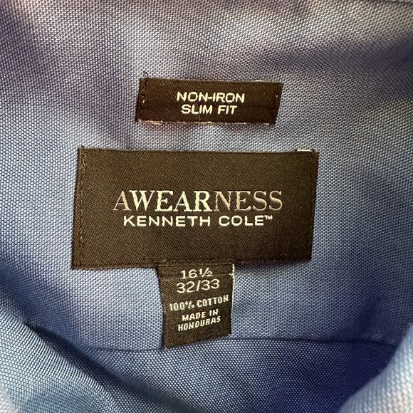 Kenneth Cole Awearness Men's Non-Iron Slim Fit Dress Shirt Blue 16.5 32/33 - Picture 6 of 8